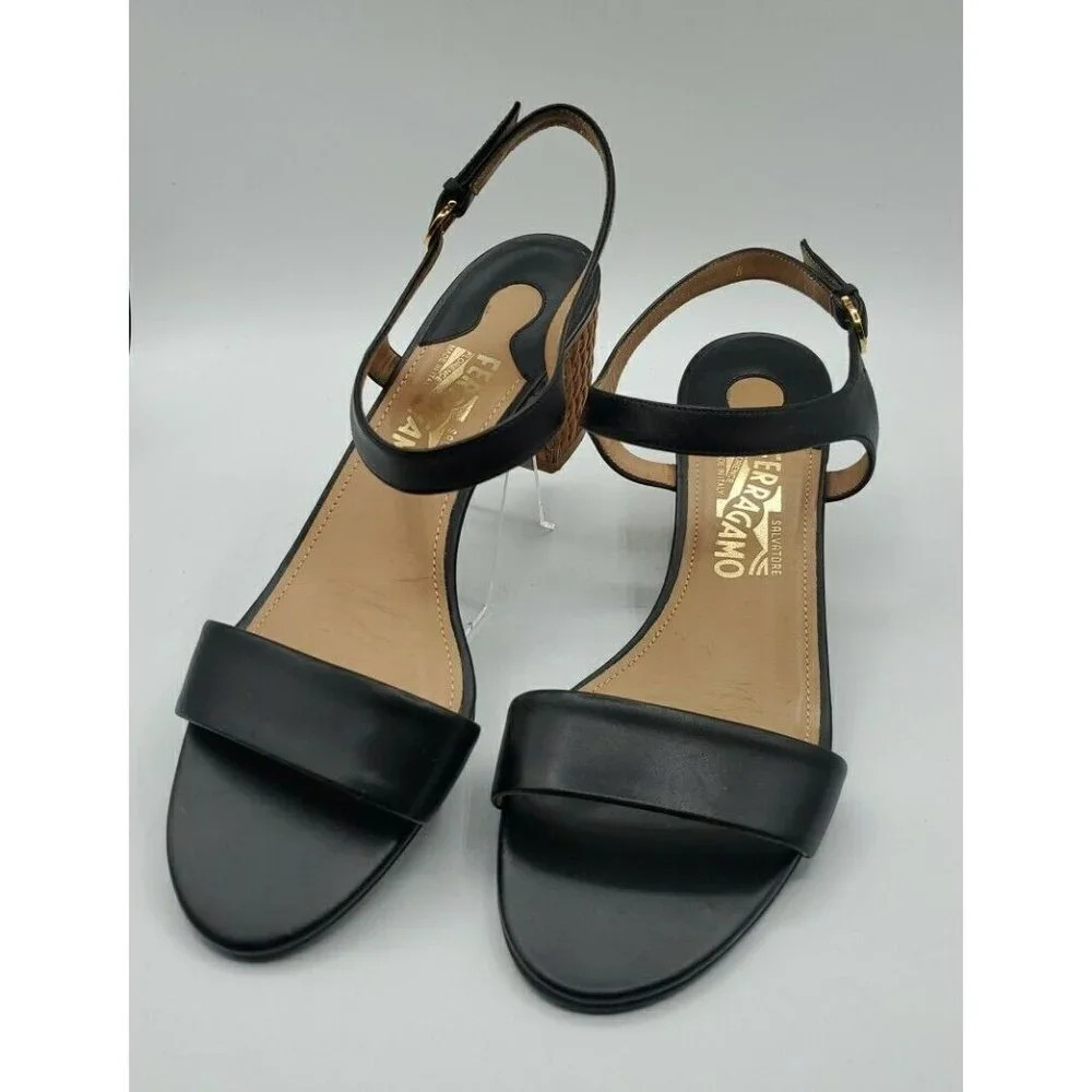 Salvatore Ferragamo Women Black Leather Shoe Sandal Sz 10B 'MADISON' Italy